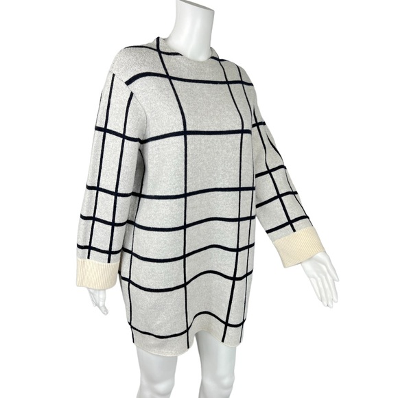 Rag & Bone off white & black square rectangle stripe merino wool sweater medium - Picture 8 of 11